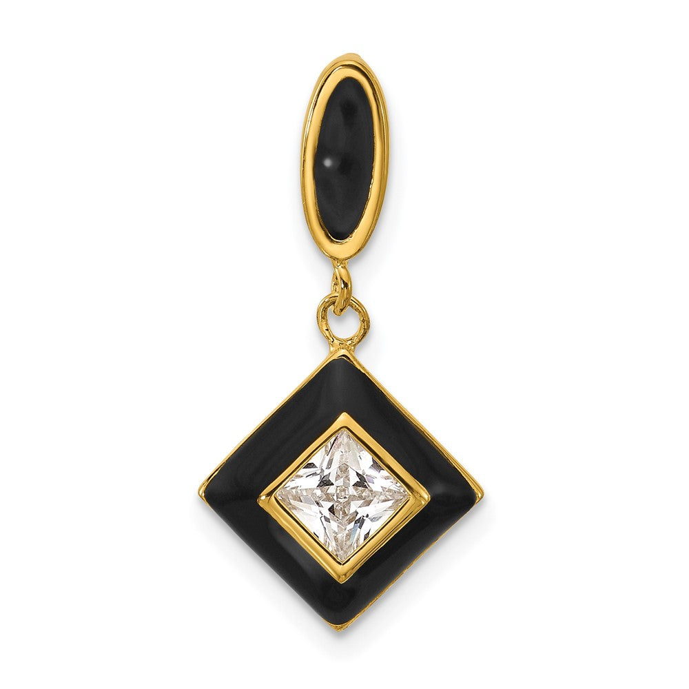 Sterling Silver Gold-plated CZ and Black Enameled Pendant QG7169P