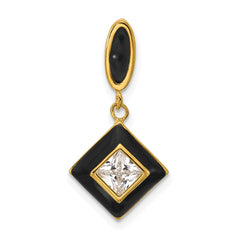 Sterling Silver Gold-plated CZ and Black Enameled Pendant QG7169P