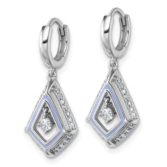 QG7170E Sterling Silver Rhodium-plated Vibrant Moving CZ with Light Purple Enamel Kite-shape Dangle Hinged Hoop Earrings