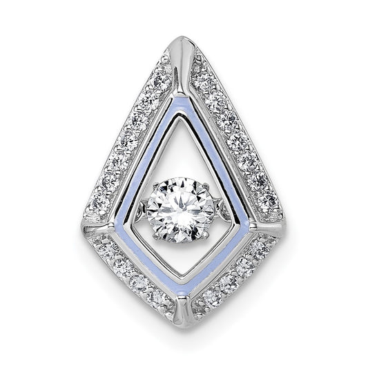 Sterling Silver Rhodium-plated Vibrant Moving CZ with Light Purple Enamel Kite-shape Chain Slide Pendant QG7170P