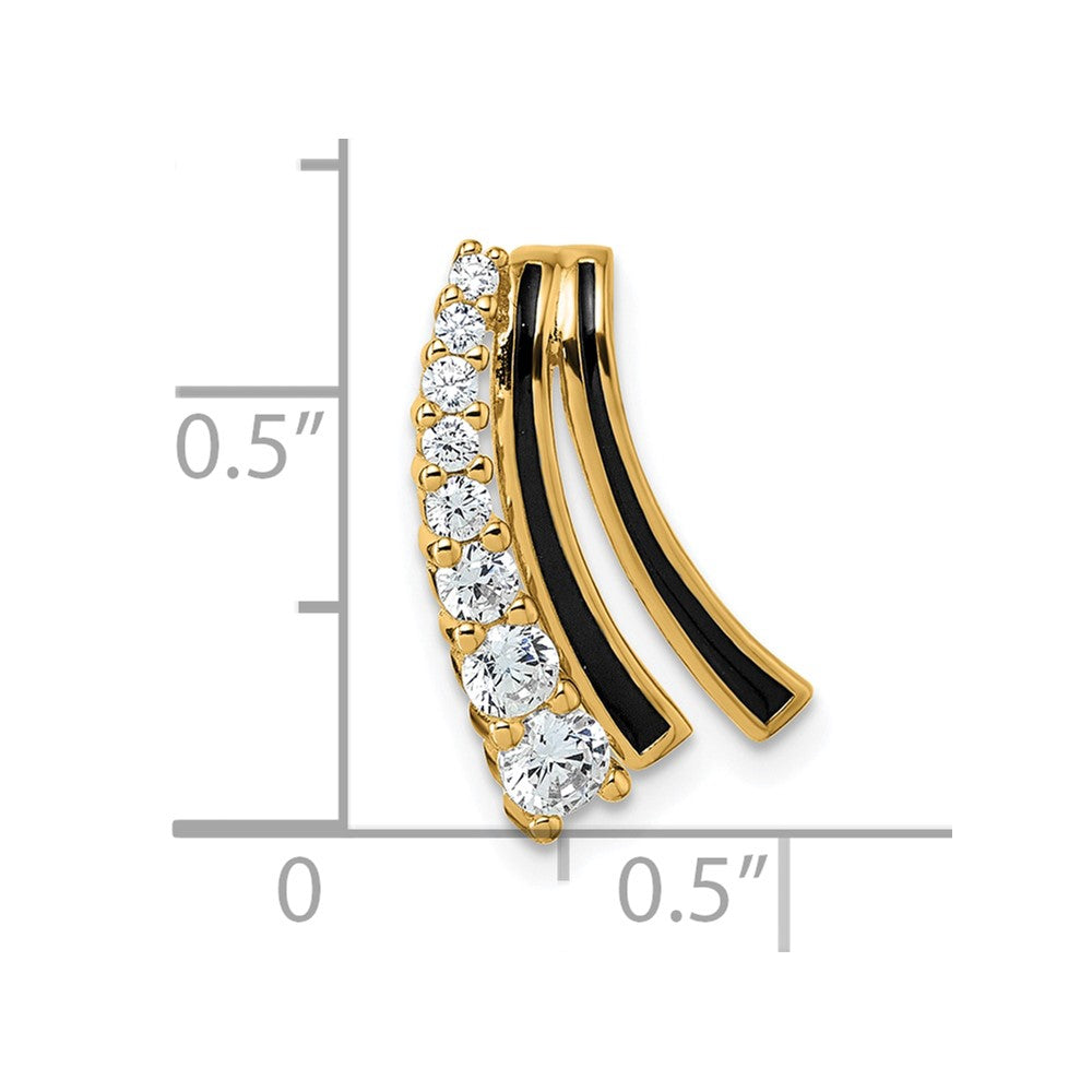 Sterling Silver Gold-tone Black Enamel and CZ Chain Slide Pendant QG7171P
