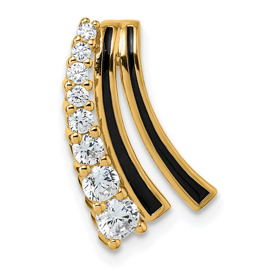Sterling Silver Gold-tone Black Enamel and CZ Chain Slide Pendant QG7171P