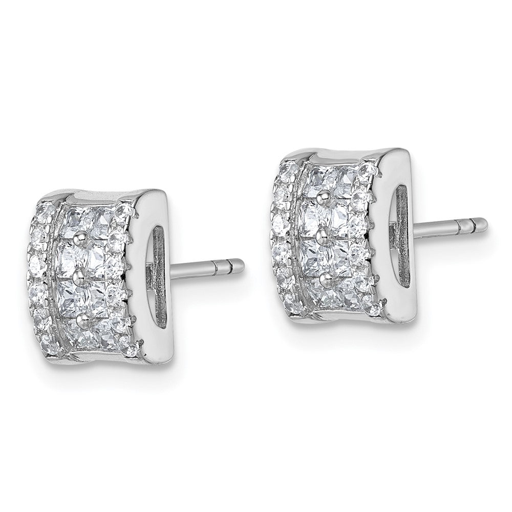 QG7172E Sterling Silver Rhodium-plated Pave CZ Rectangle Post Earrings