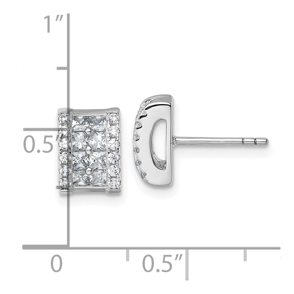 QG7172E Sterling Silver Rhodium-plated Pave CZ Rectangle Post Earrings