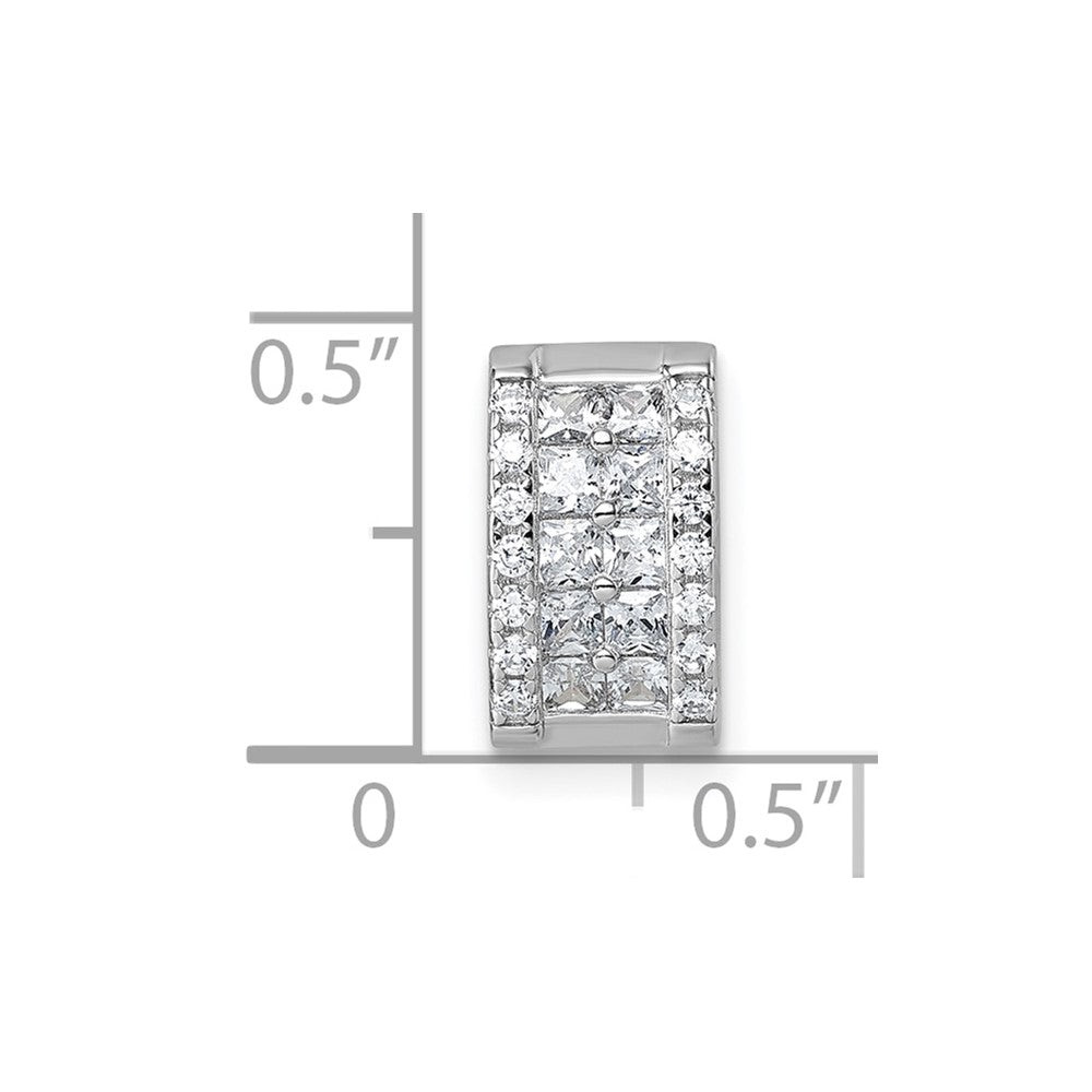 Sterling Silver Rhodium-plated Pave CZ Rectangle Chain Slide Pendant QG7172P