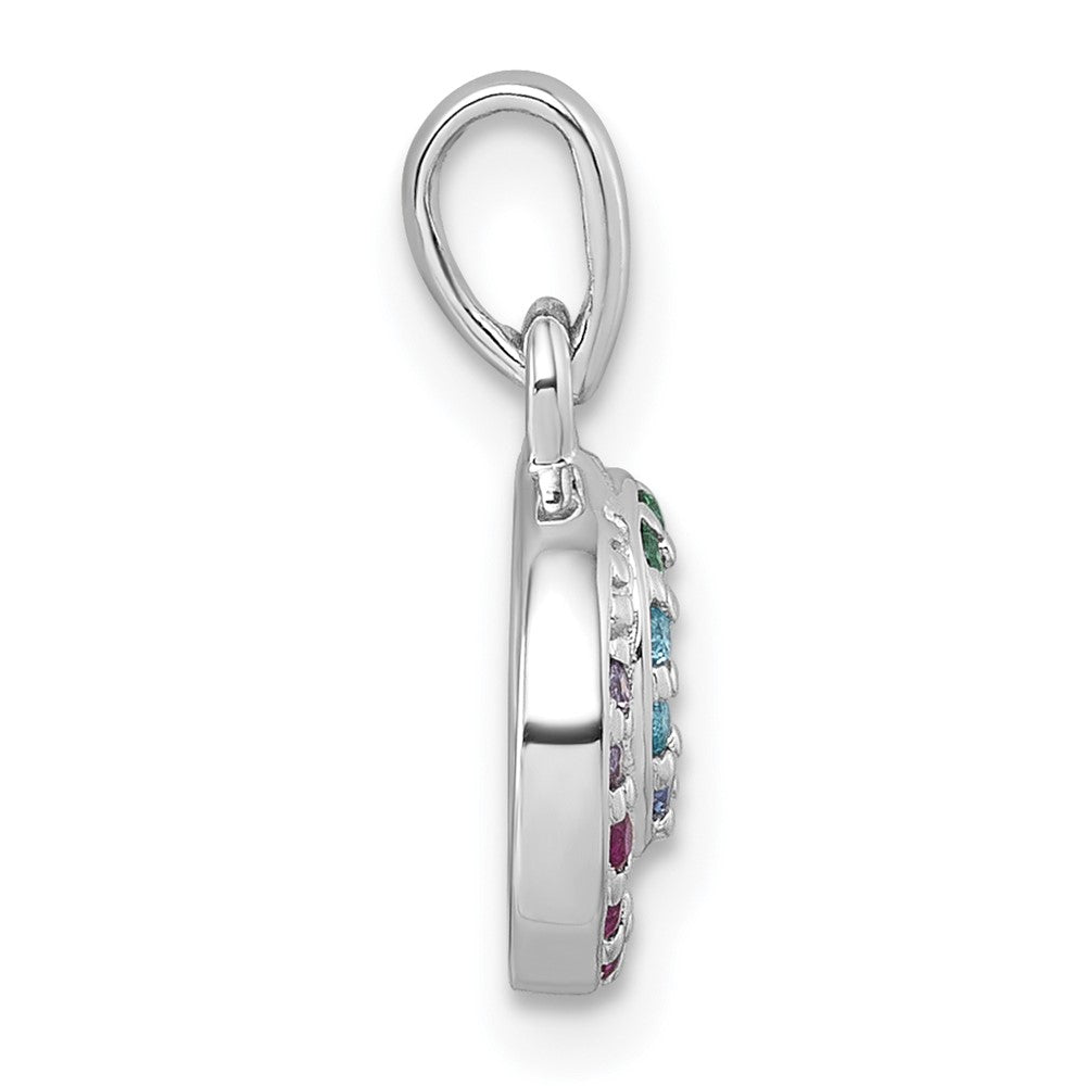 Sterling Silver Rhodium-plated Polished Rainbow CZ Double Circle Pendant QG7173P
