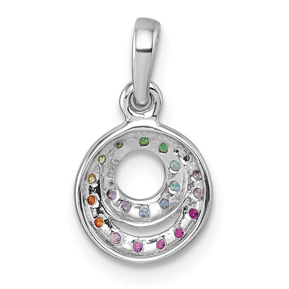 Sterling Silver Rhodium-plated Polished Rainbow CZ Double Circle Pendant QG7173P