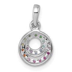Sterling Silver Rhodium-plated Polished Rainbow CZ Double Circle Pendant QG7173P