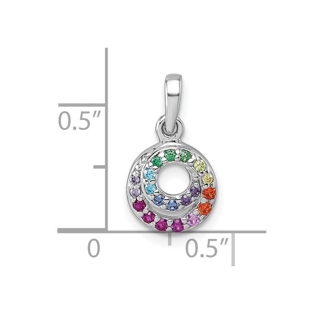Sterling Silver Rhodium-plated Polished Rainbow CZ Double Circle Pendant QG7173P