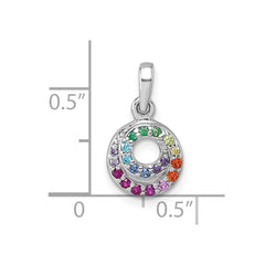 Sterling Silver Rhodium-plated Polished Rainbow CZ Double Circle Pendant QG7173P