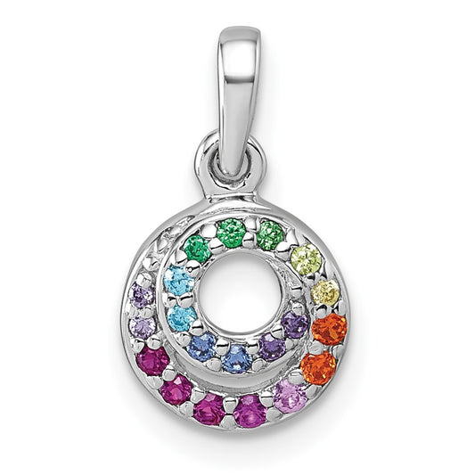 Sterling Silver Rhodium-plated Polished Rainbow CZ Double Circle Pendant QG7173P