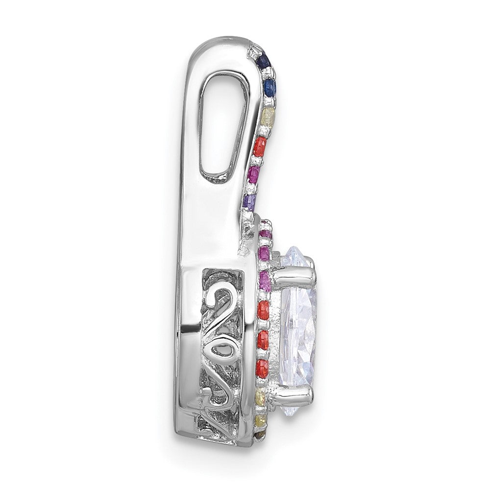 Sterling Silver Rhodium-plated Polished Multi-color Rainbow CZ Oval Halo Chain Slide Pendant QG7174P