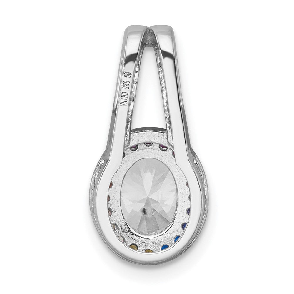 Sterling Silver Rhodium-plated Polished Multi-color Rainbow CZ Oval Halo Chain Slide Pendant QG7174P