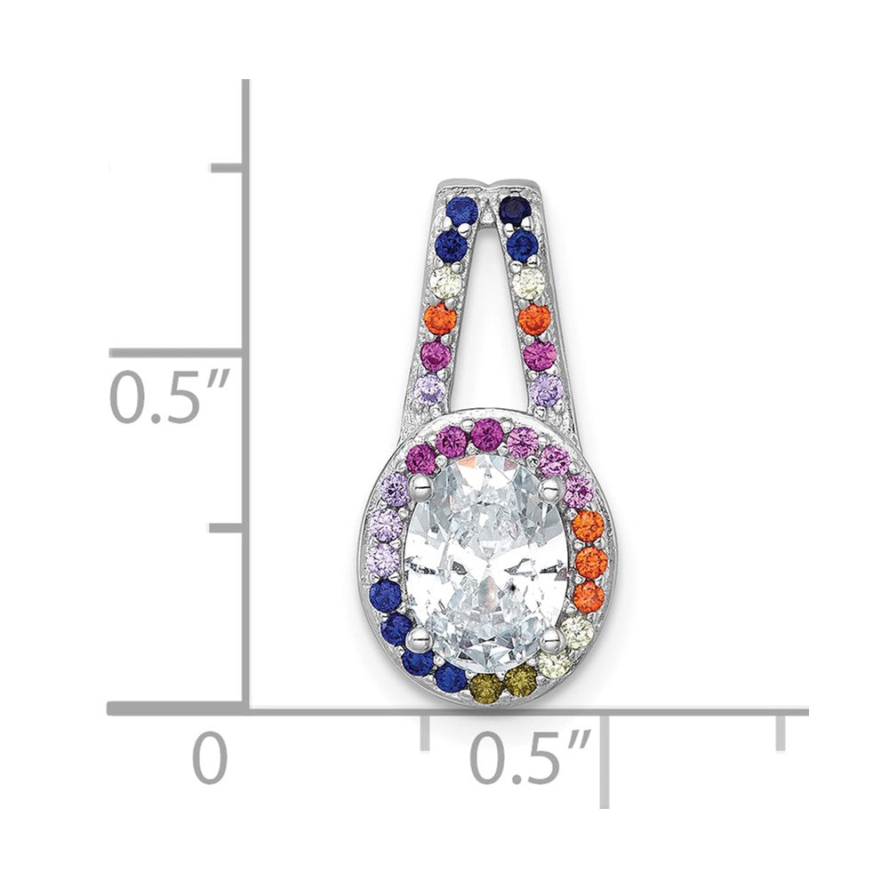 Sterling Silver Rhodium-plated Polished Multi-color Rainbow CZ Oval Halo Chain Slide Pendant QG7174P