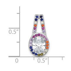 Sterling Silver Rhodium-plated Polished Multi-color Rainbow CZ Oval Halo Chain Slide Pendant QG7174P