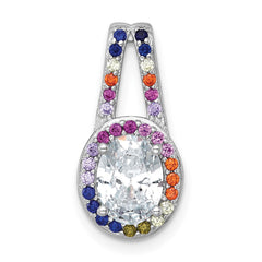 Sterling Silver Rhodium-plated Polished Multi-color Rainbow CZ Oval Halo Chain Slide Pendant QG7174P