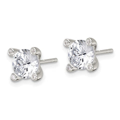 QG7175E Sterling Silver Polished CZ with 4 CZ Prongs Post Earrings