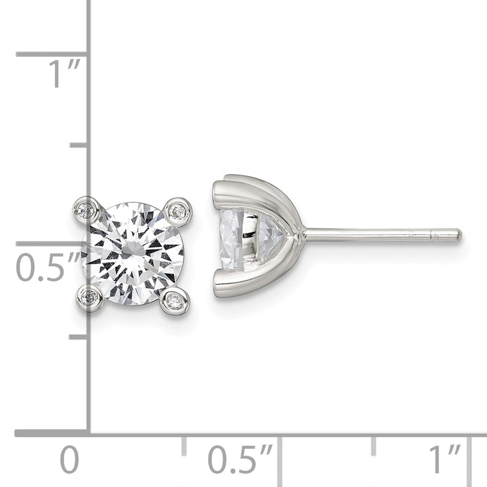 QG7175E Sterling Silver Polished CZ with 4 CZ Prongs Post Earrings