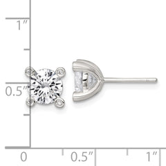 QG7175E Sterling Silver Polished CZ with 4 CZ Prongs Post Earrings