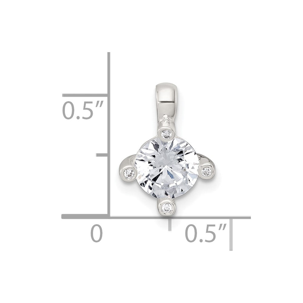 Sterling Silver Polished CZ with 4 CZ Prongs Chain Slide Pendant QG7175P
