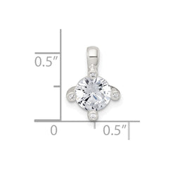 Sterling Silver Polished CZ with 4 CZ Prongs Chain Slide Pendant QG7175P