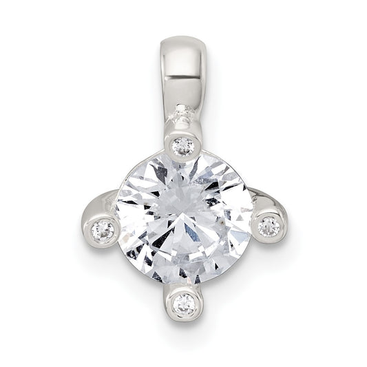 Sterling Silver Polished CZ with 4 CZ Prongs Chain Slide Pendant QG7175P