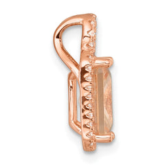 Sterling Silver Rose-tone Polished Pink Glass Stone and CZ Halo Chain Slide Pendant QG7176P