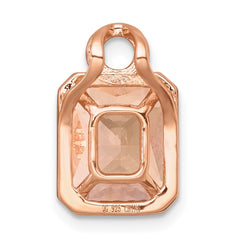 Sterling Silver Rose-tone Polished Pink Glass Stone and CZ Halo Chain Slide Pendant QG7176P
