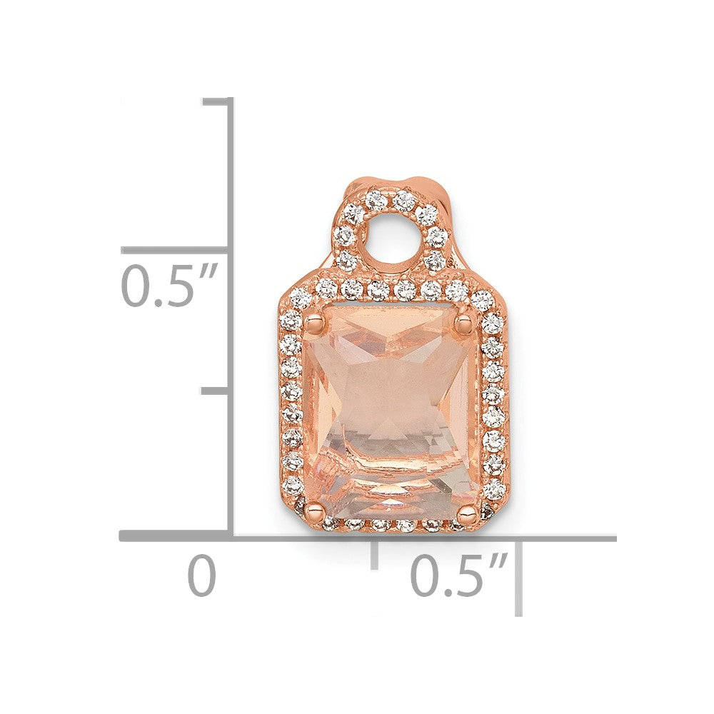 Sterling Silver Rose-tone Polished Pink Glass Stone and CZ Halo Chain Slide Pendant QG7176P
