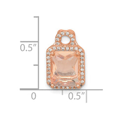 Sterling Silver Rose-tone Polished Pink Glass Stone and CZ Halo Chain Slide Pendant QG7176P