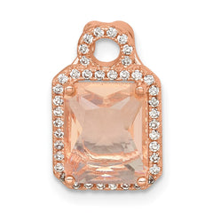 Sterling Silver Rose-tone Polished Pink Glass Stone and CZ Halo Chain Slide Pendant QG7176P