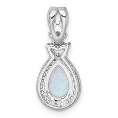 Sterling Silver Rhodium-plated Polished Lab Created Opal and CZ Teardrop Halo Chain Slide Pendant QG7177P