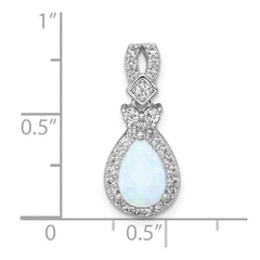 Sterling Silver Rhodium-plated Polished Lab Created Opal and CZ Teardrop Halo Chain Slide Pendant QG7177P