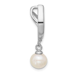 Sterling Silver Rhodium-plated Polished CZ and 6-7mm Freshwater Cultured Pearl Dangle Chain Slide Pendant QG7178P
