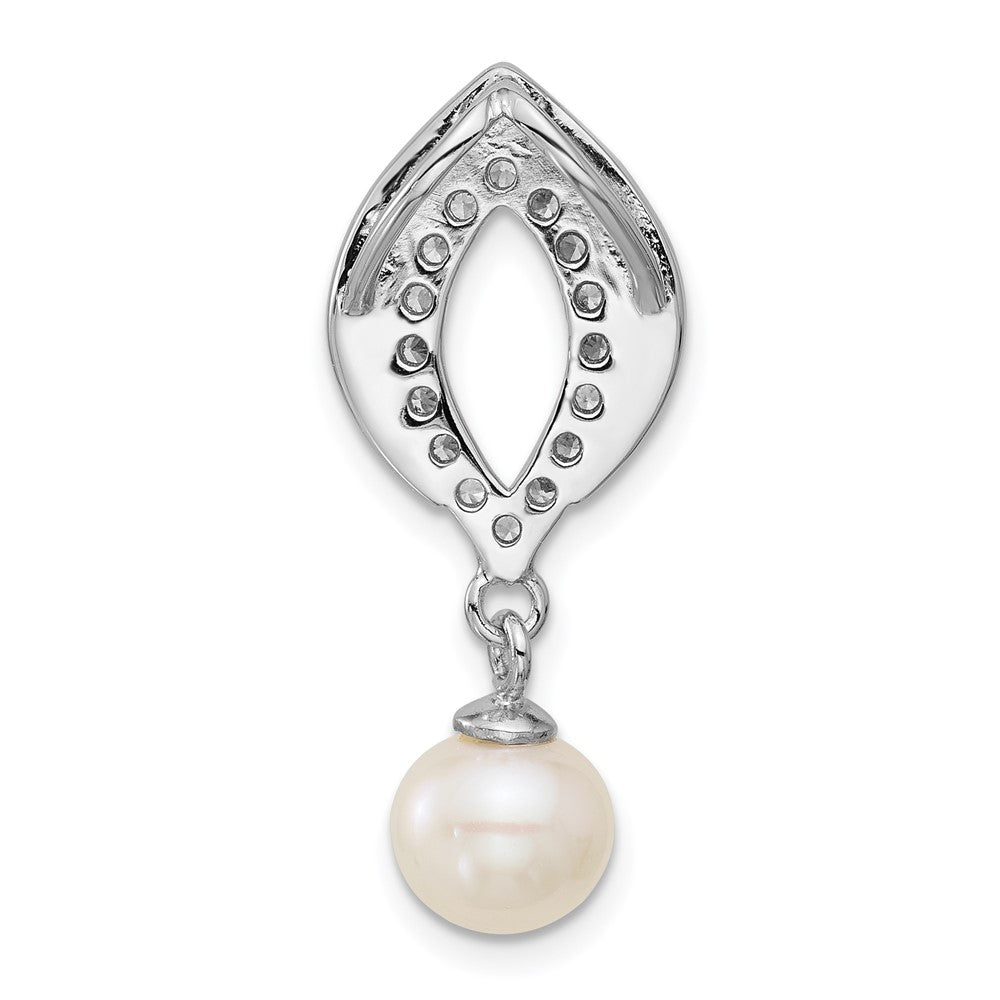 Sterling Silver Rhodium-plated Polished CZ and 6-7mm Freshwater Cultured Pearl Dangle Chain Slide Pendant QG7178P