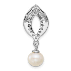 Sterling Silver Rhodium-plated Polished CZ and 6-7mm Freshwater Cultured Pearl Dangle Chain Slide Pendant QG7178P