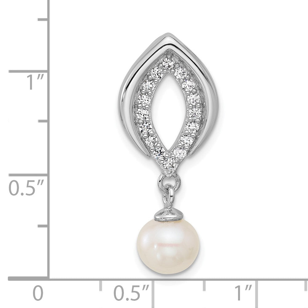Sterling Silver Rhodium-plated Polished CZ and 6-7mm Freshwater Cultured Pearl Dangle Chain Slide Pendant QG7178P