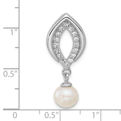Sterling Silver Rhodium-plated Polished CZ and 6-7mm Freshwater Cultured Pearl Dangle Chain Slide Pendant QG7178P