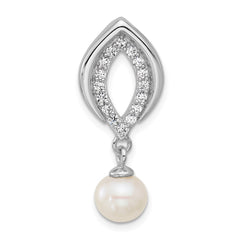 Sterling Silver Rhodium-plated Polished CZ and 6-7mm Freshwater Cultured Pearl Dangle Chain Slide Pendant QG7178P