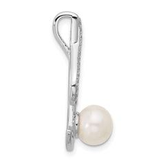 Sterling Silver Rhodium-plated Polished CZ and 6-7mm Freshwater Cultured Pearl Swirl Chain Slide Pendant QG7179P