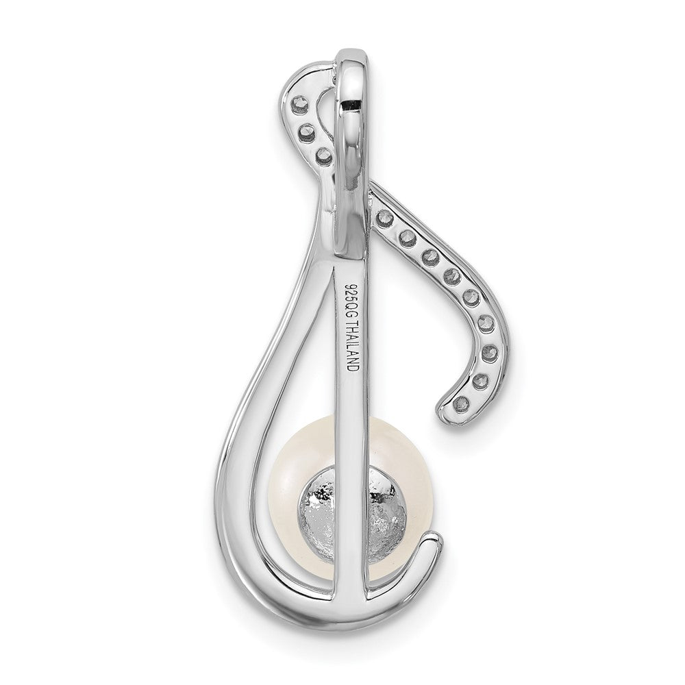 Sterling Silver Rhodium-plated Polished CZ and 6-7mm Freshwater Cultured Pearl Swirl Chain Slide Pendant QG7179P