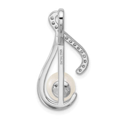 Sterling Silver Rhodium-plated Polished CZ and 6-7mm Freshwater Cultured Pearl Swirl Chain Slide Pendant QG7179P