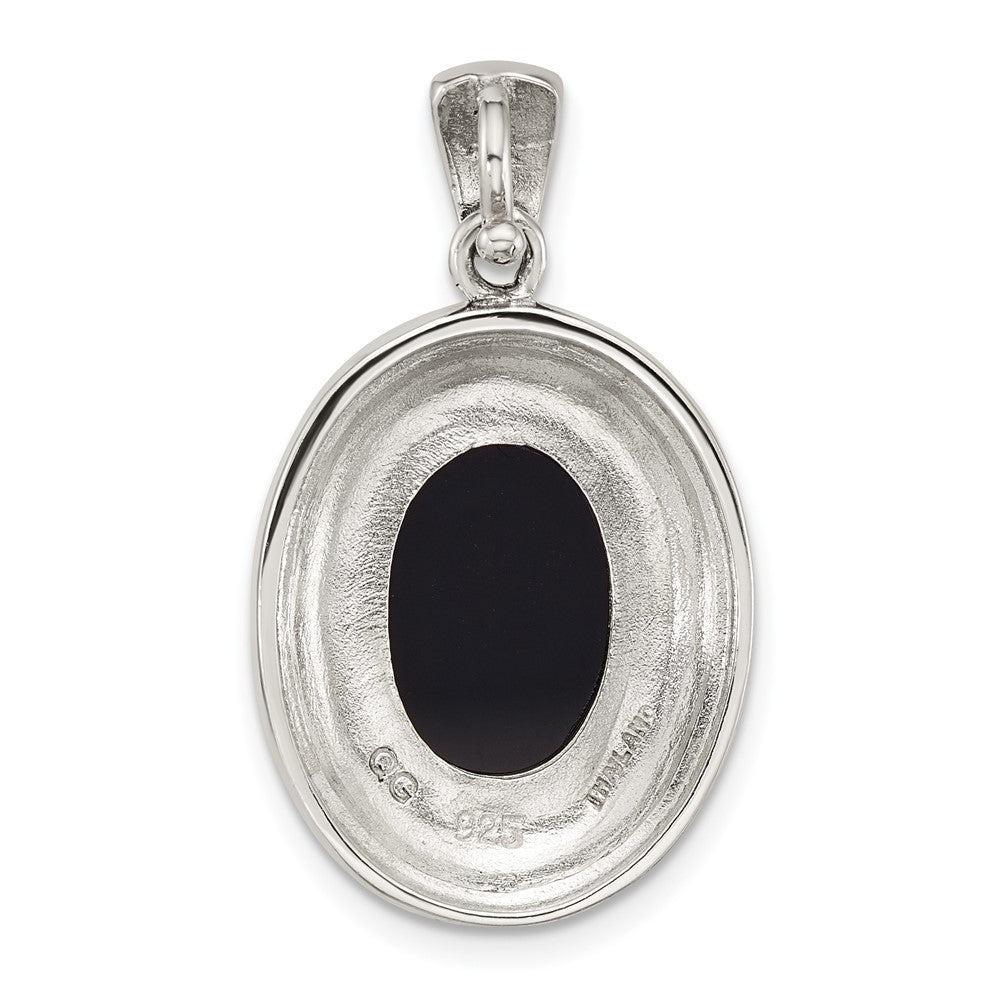 Sterling Silver Antiqued Marcasite with Black Agate and Mother of Pearl Cameo Pendant QG7180P