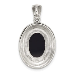 Sterling Silver Antiqued Marcasite with Black Agate and Mother of Pearl Cameo Pendant QG7180P