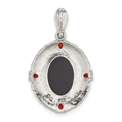 Sterling Silver Antiqued Marcasite and Garnet with Black Agate and Mother of Pearl Cameo Pendant QG7181P