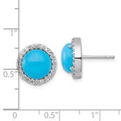 QG7185E Sterling Silver Rhodium-plated Polished CZ Halo and Reconstituted Turquoise Cabochon Circle Post Earrings