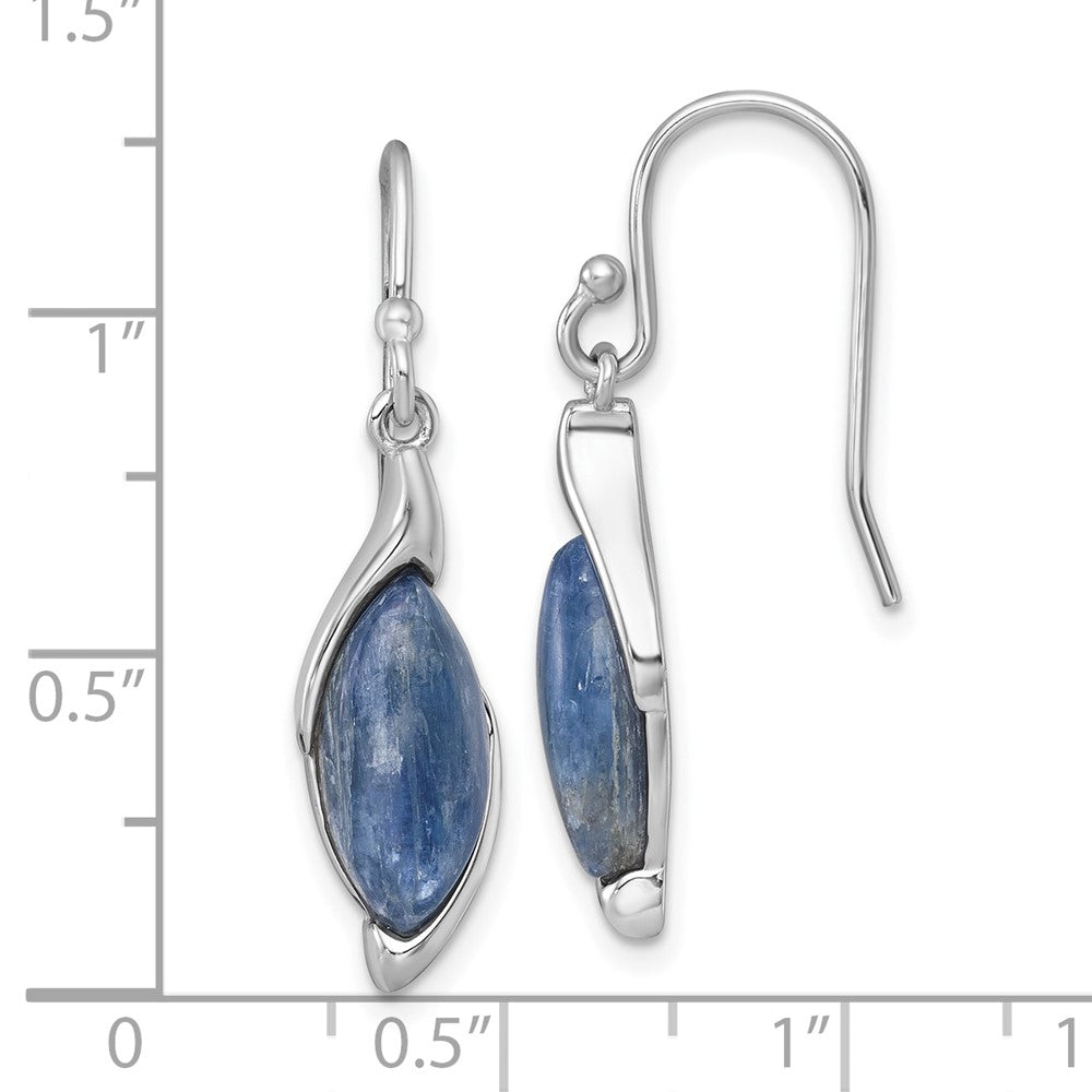QG7186E Sterling Silver Rhodium-plated Polished Fancy Marquise Kyanite Cabochon Dangle Shepherd Hook Earrings