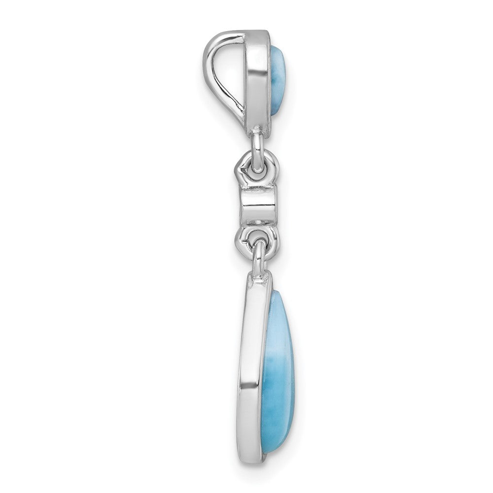 Sterling Silver Rhodium-plated Polished Pear Larimar Cabochon and CZ Teardrop Chain Slide Pendant QG7187P