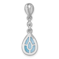 Sterling Silver Rhodium-plated Polished Pear Larimar Cabochon and CZ Teardrop Chain Slide Pendant QG7187P