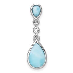Sterling Silver Rhodium-plated Polished Pear Larimar Cabochon and CZ Teardrop Chain Slide Pendant QG7187P